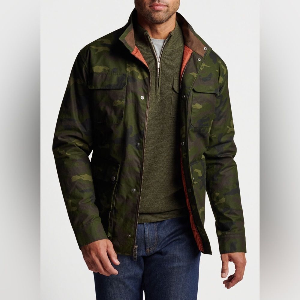 NEW Peter Millar Men's XL Olive Branch Camo Waxed Cotton Field Jacket $328 (F-5) - Picture 3 of 8